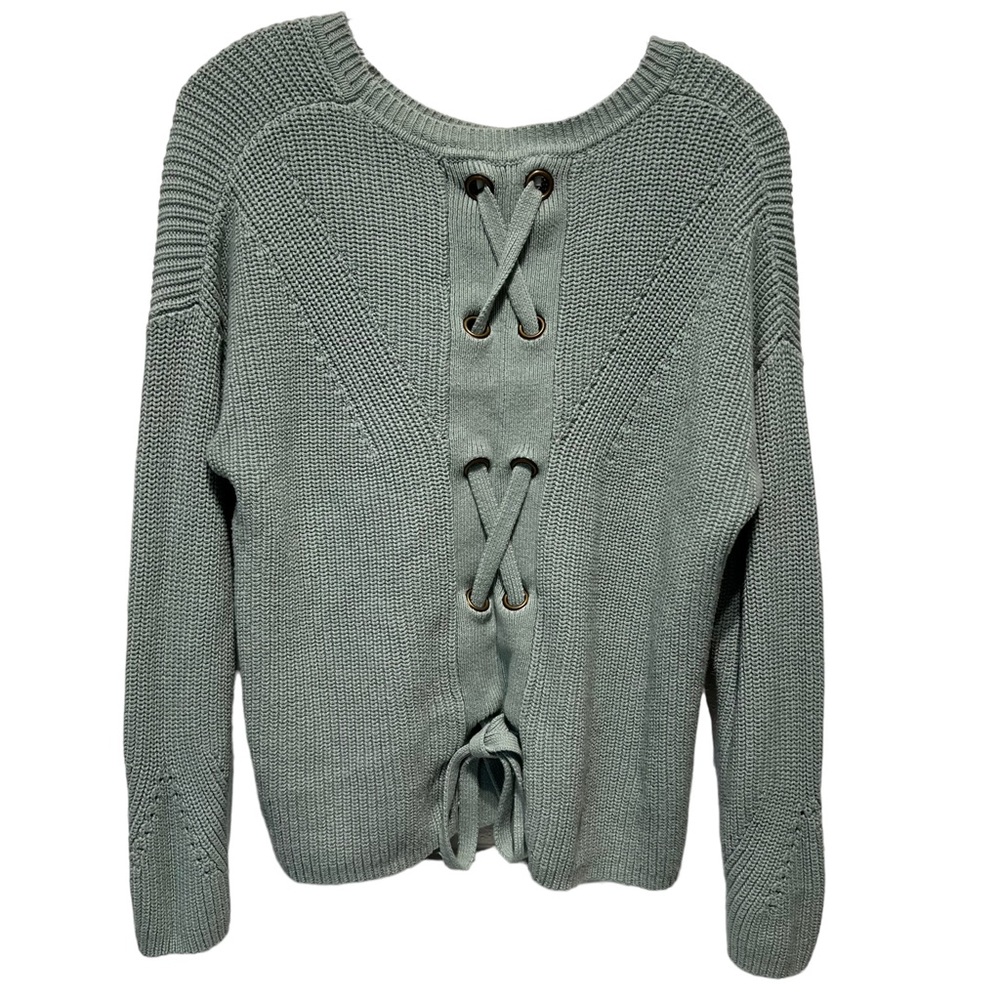 Lucky Brand Lace Up Light Mint Green Chunky Knit Sweater - Picture 5 of 11